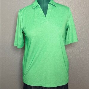 Lands’ End‎ Green Polo Shirt Women’s M Short Sleeve Cotton Knit Top